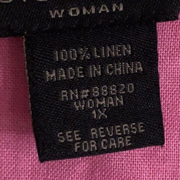 Silkland 100% Linen Embroidered Tunic Womens Sz 1X Pink V-Neck Flare Sleeve Boho - Picture 13 of 14